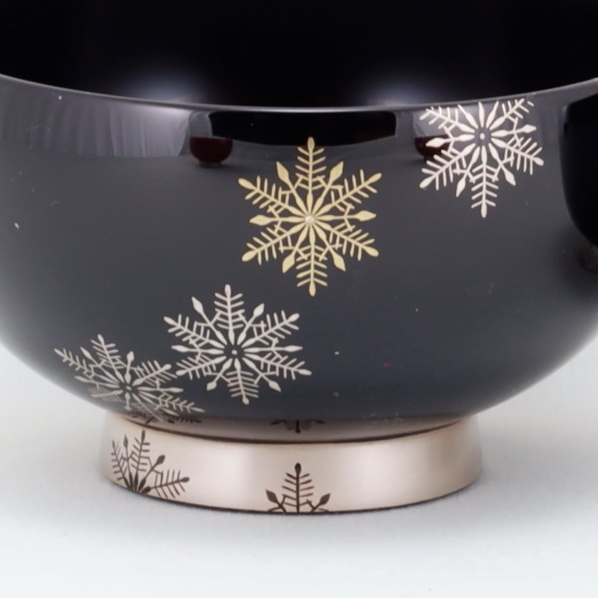 Kato Lacquerware: Wajima Lacquerware Snow Crystal Maki-e Couple Soup Bowl Set