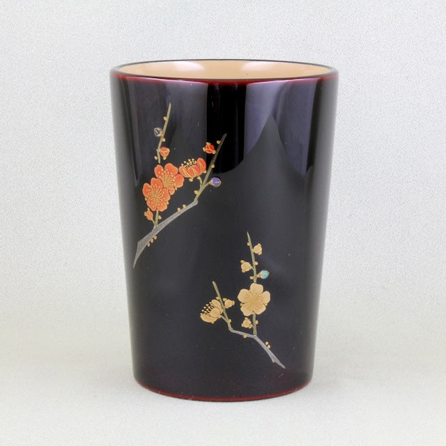 Kato Lacquerware: Wajima Lacquerware Pair of Red and White Plum Blossom Maki-e