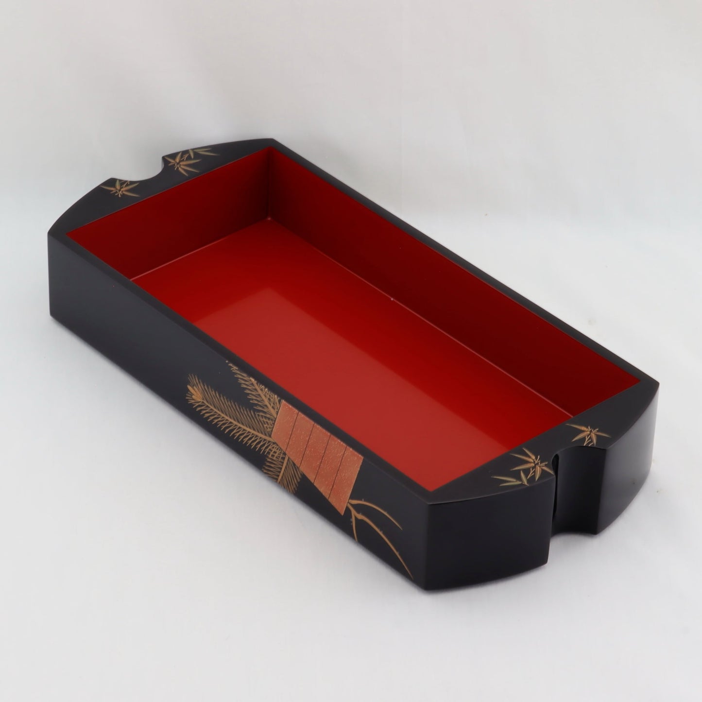 Kato Lacquerware: Wajima Lacquerware Musubi Jubako Tiered Box — Black Exterior and Vermilion Interior Lacquer Finish