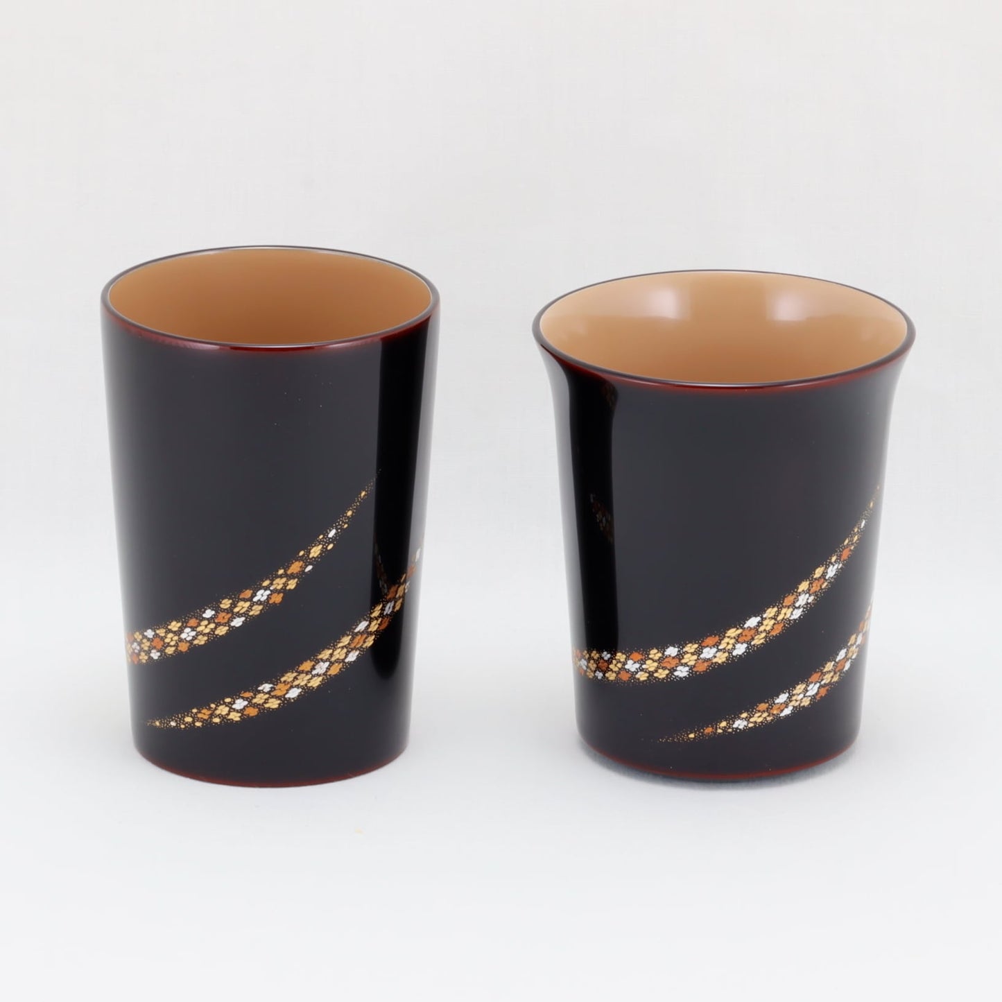 Kato Lacquerware: Wajima Lacquerware Pair of Tumblers with Kohana Chinkin