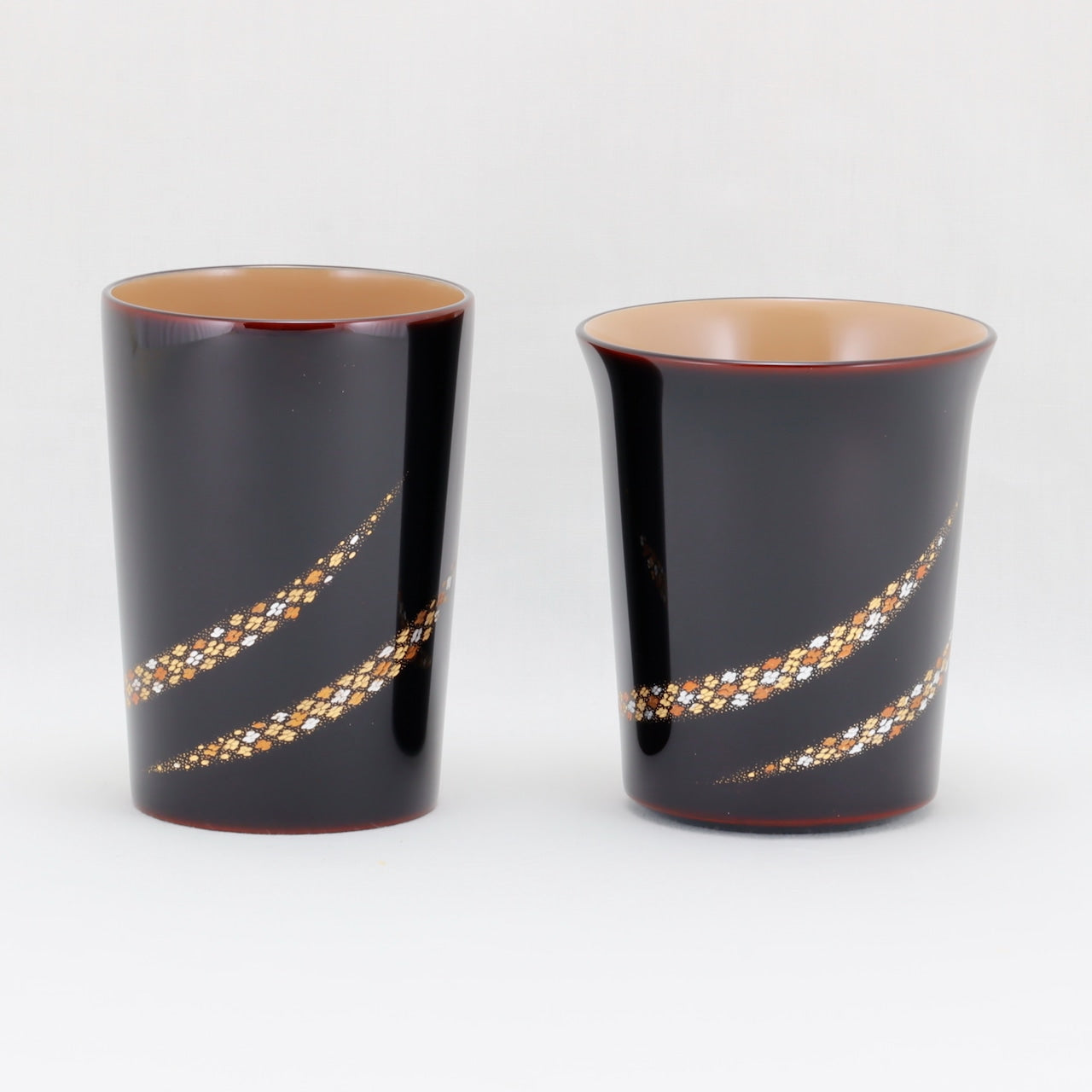 Kato Lacquerware: Wajima Lacquerware Pair of Tumblers with Kohana Chinkin