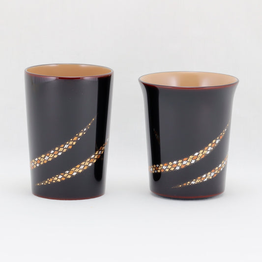 Kato Lacquerware: Wajima Lacquerware Pair of Tumblers with Kohana Chinkin