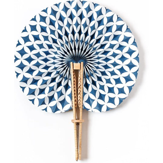 Kiuchi Tohzai: Folding Fan Crafted with Traditional Rattan Weaving - Blue