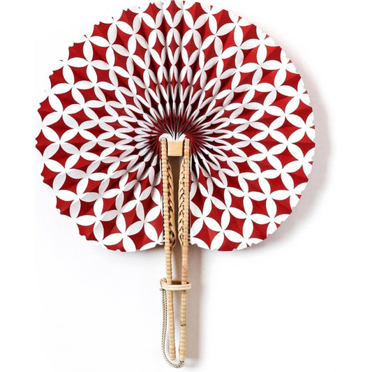 Kiuchi Tohzai: Folding Fan Crafted with Traditional Rattan Weaving - Red